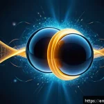 Home 17 초전도체 원리와 응용 - A highly detailed scientific illustration of Cooper pairs of electrons gracefully gliding through a ...